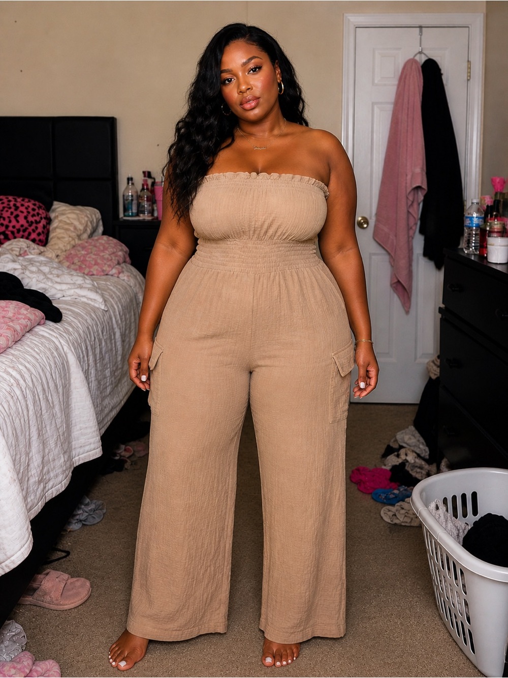 T.J.Maxx Strapless Wide-Leg Jumpsuit in Tan